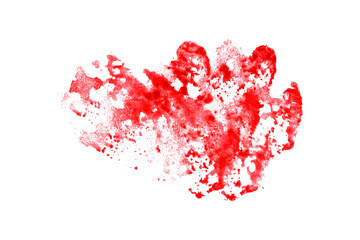 Bright red watercolor or ink stain with watercolor marks on transparent background.