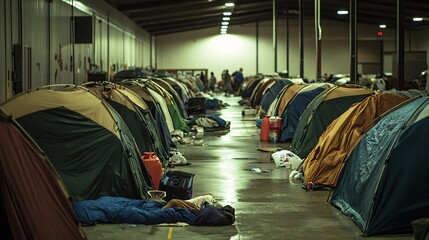Overcrowded homeless shelter offers hope city center photography indoor wide angle social issue