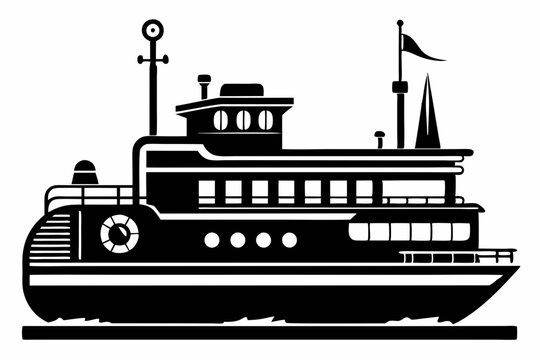 black ferry boat on water clip art preview