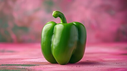 Vibrant Green Bell Pepper on Pink Background