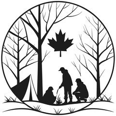 Rustic Camping in the Woods with Maple Leaf Highlighting Canadian Theme