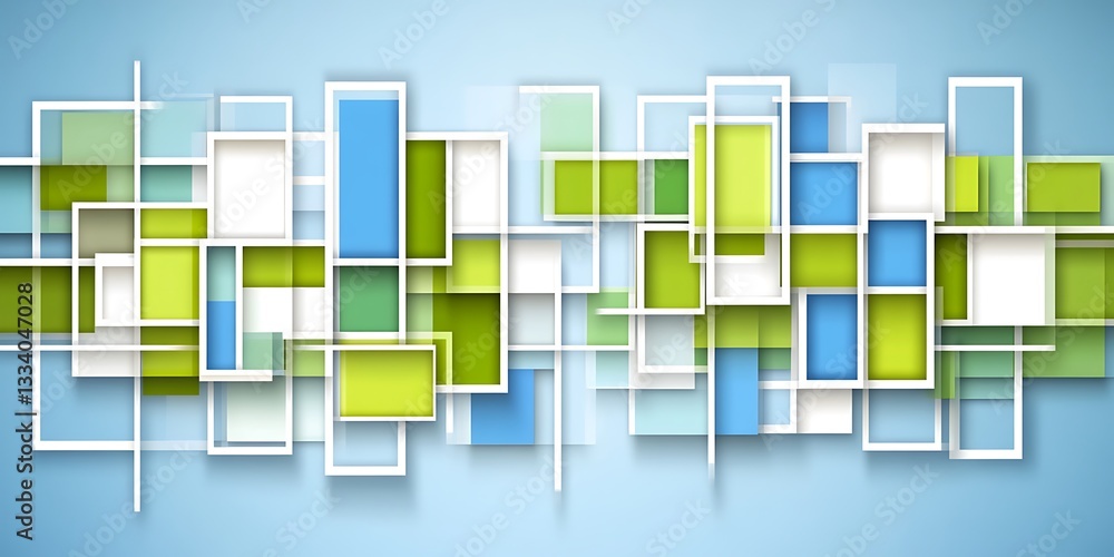 Aufkleber dynamic abstract arrangement with overlapping squares on a serene blue canvas