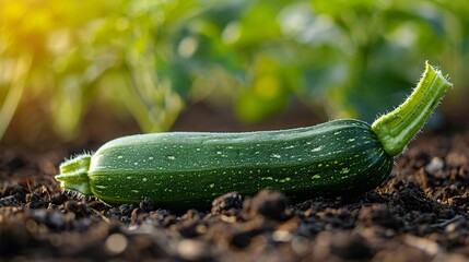 Zucchini grows on a patch of land 