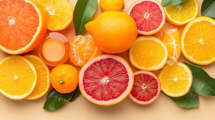 Vibrant Citrus Fruits Slices Background Lemon Orange Grapefruit