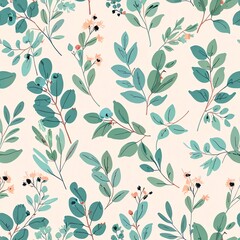 Elegant Botanical Seamless Pattern: Delicate Greenery and Soft Hues
