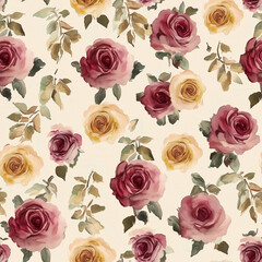 Fototapeta premium Seamless pattern with watercolor flowers roses, vintage background