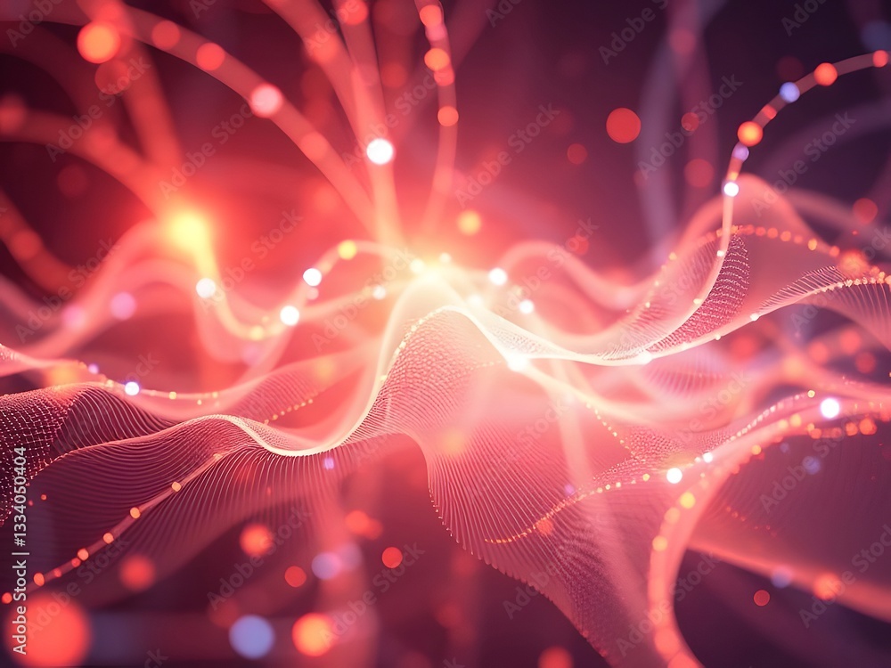 Poster abstract neural network concept illustration with glowing lines and particles.