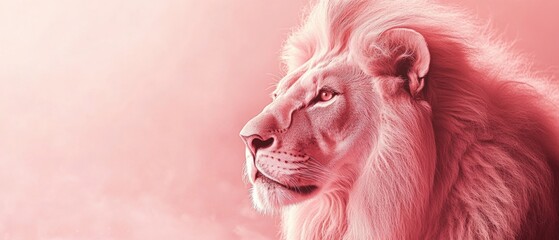 Naklejka premium A close-up shot of a lion's face on a pink background