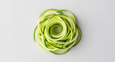 Fresh green zucchini noodles spiralized vegetable pasta diet food eat raw keto meal vegan tasty lunch