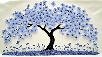Paper crafted cherry blossom tree with delicate lavender colored petals
