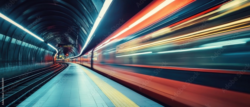 Poster A blurred image of a train moving into a tunnel