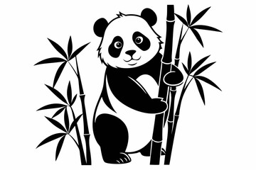 panda on bamboo line art silhouette vector illustration © Pinak