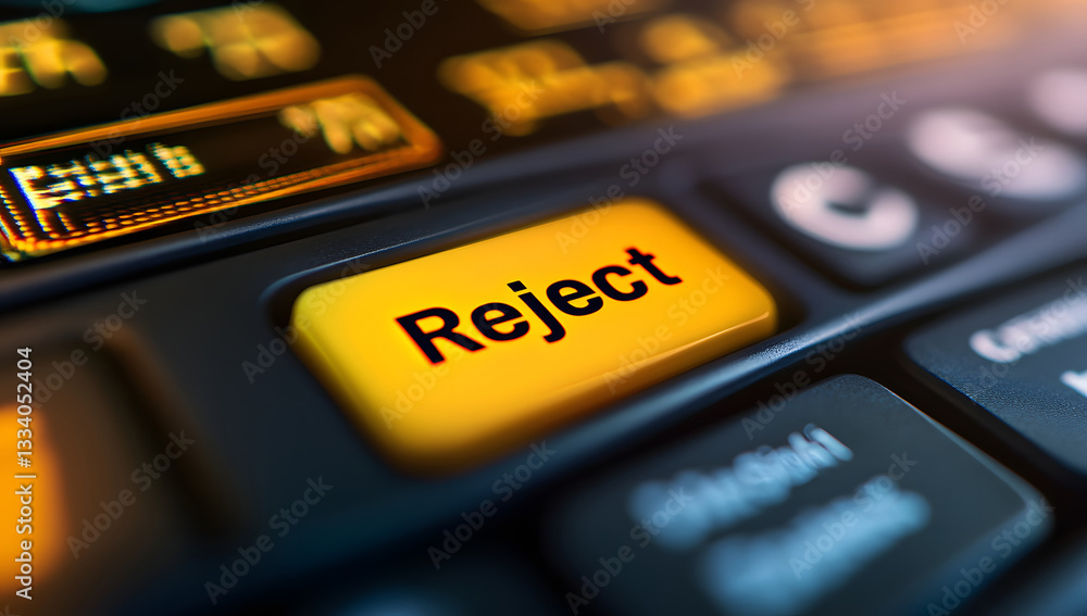 Aufkleber reject button on illuminated keyboard digital denial concept