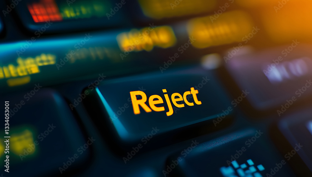 Aufkleber illuminated reject button on dark keyboard digital rejection concept