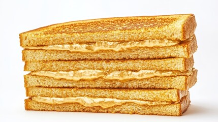 Fototapeta premium A stack of toasted sandwiches with creamy filling against white
