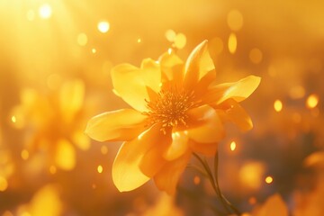 Close-up of a bright yellow flower growing in a lush green meadow