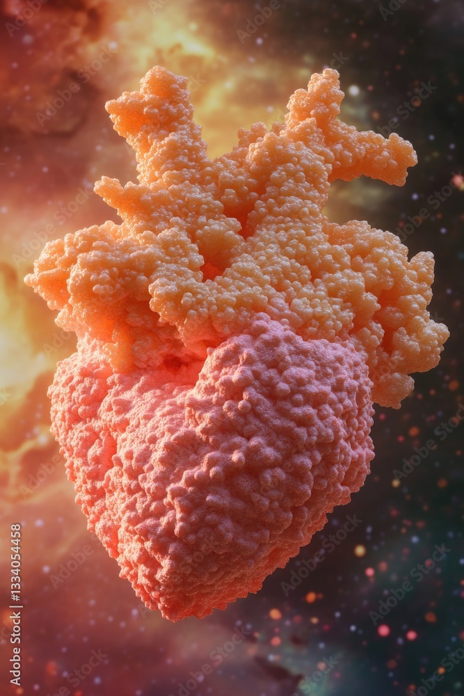Aufkleber a close-up view of a human heart floating in space, with stars and planets in the background