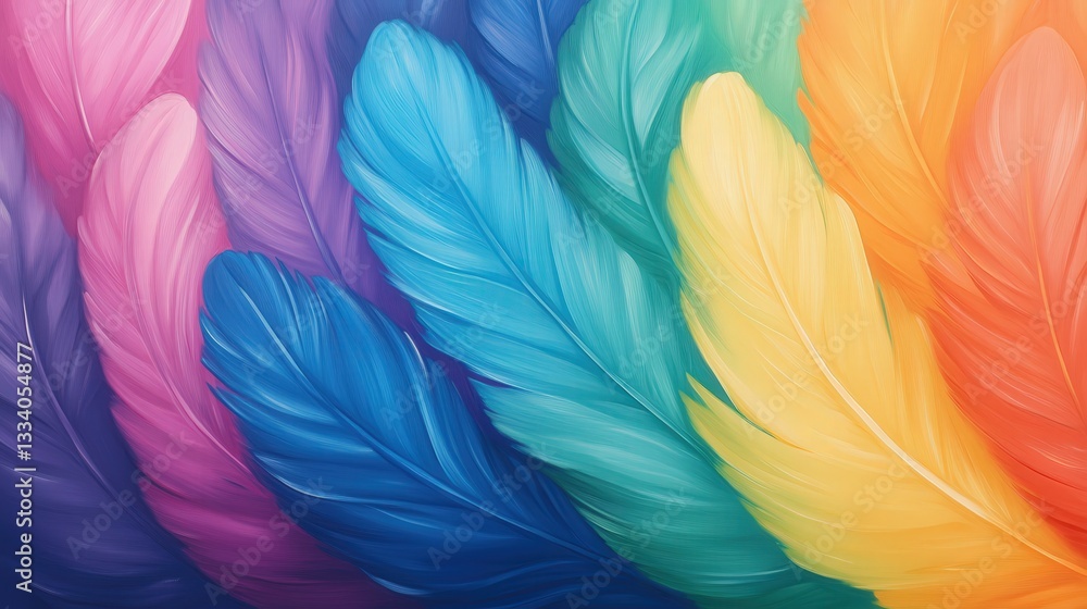 Poster a vibrant array of colorful feathers in various shades, creating a visually appealing and artistic d