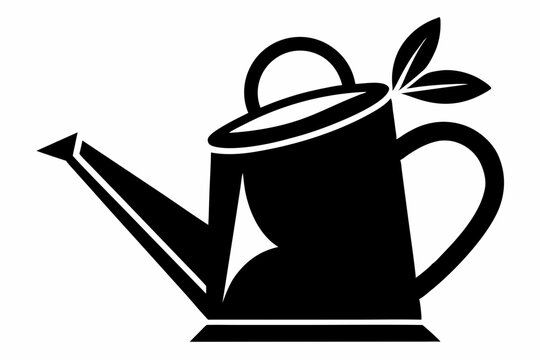 black watering can with leaves clip art preview