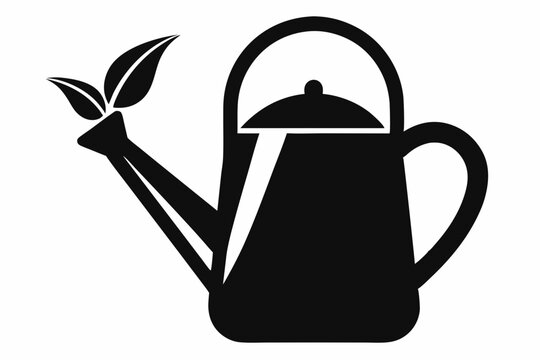 black watering can with leaves clip art preview