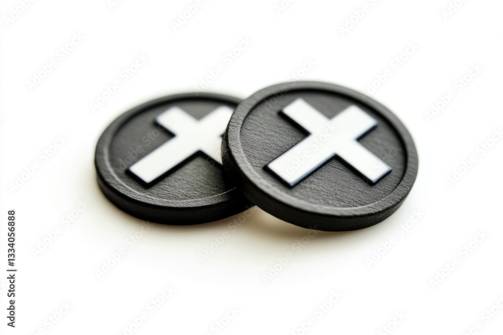 Poster two black and white buttons featuring crosses, suitable for use in a variety of contexts including s
