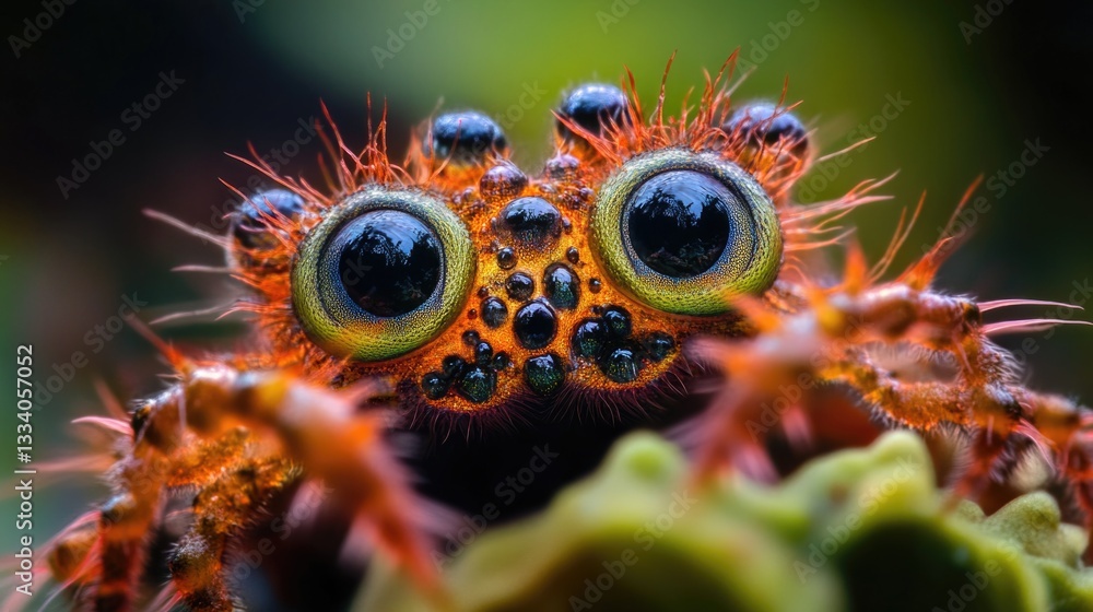 Poster a close-up view of a spider with prominent eyes, highlighting its unique features