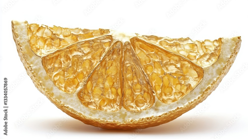 Poster a single orange fruit slice showing its internal structure and details