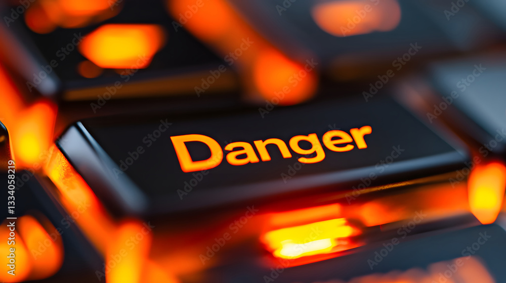 Aufkleber glowing danger key on illuminated keyboard digital threat warning