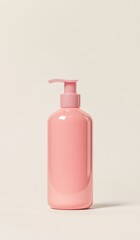 Pink lotion bottle, studio shot,  neutral background, product presentation