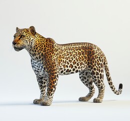 Realistic Leopard Model Standing on Plain Background, Showcasing Lifelike Texture and Natural Colors, Ideal for Wildlife and Nature Themes