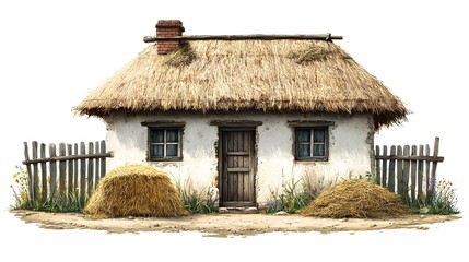 Charming thatched roof cottage in a rural traditional setting
