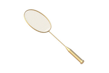 Golden badminton racket isolated on white background. 3d render