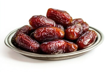 A bowl filled with fresh dates on a white surface