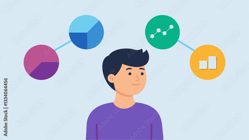 Poster diversified portfolio an investor looking at a visual portfolio with different stocks and a highligh