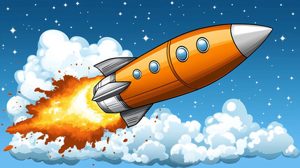 Fototapeta premium Animated space rockets, background for digital cover designs