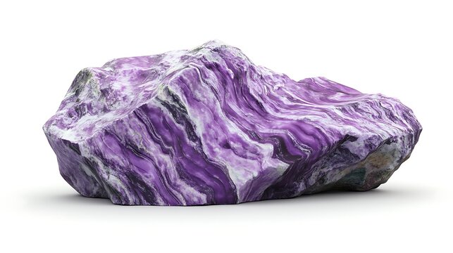 Purple charoite gemstone on white background, studio shot, isolated for crystals study