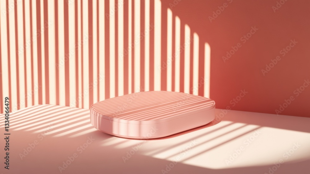 Poster soft pink box with stripes and shadows on a minimalist background