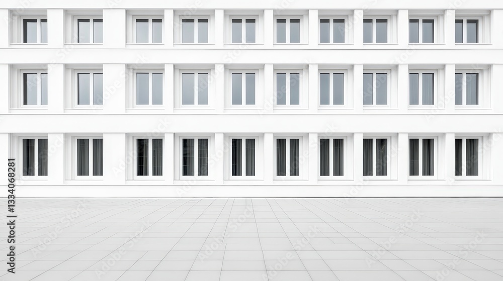 Aufkleber a minimalist building facade featuring white walls and symmetrical windows, creating a clean and mod