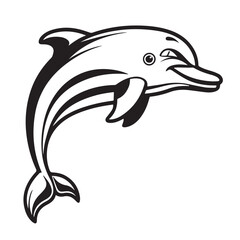 Bold Black and White Line Art Illustration of a Playful Dolphin, Vector Graphic with Clean Lines and Strong Contrast, Modern Cartoon Style

