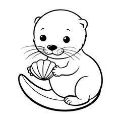 Obraz premium A cartoon otter holding a shell. The otter has a cute, innocent expression on its face. The style is minimalist and clean, perfect for various design applications.