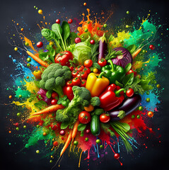 A vibrant explosion of fresh produce that symbolizes health and vitality. Perfect for food and wellness concepts.