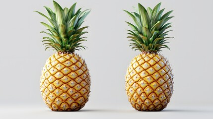 Two fresh pineapples on a plain background