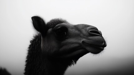 Obraz premium Monochromatic portrait capturing the serene gaze of a camel profile view