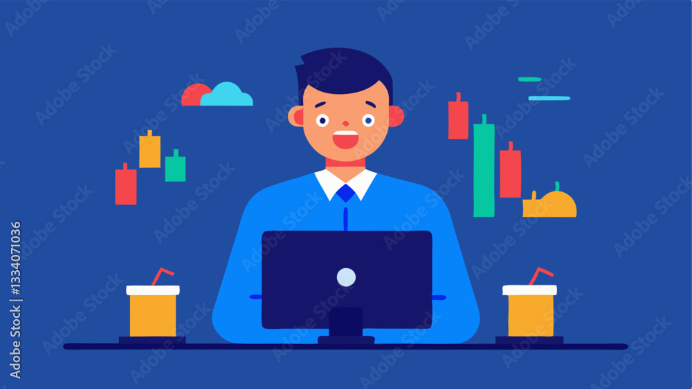 Poster emotional reactions a trader sitting at a desk exhibiting a range of emotions joy frustration based 
