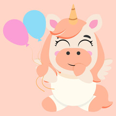 Unicorn pastel wings pink background