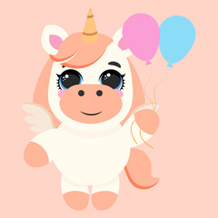 Unicorn pastel wings pink background
