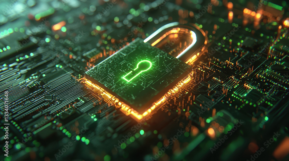 Aufkleber glowing digital locks in a futuristic network environment showcasing advanced data encryption