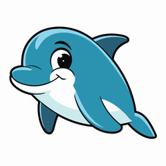 Obraz premium Adorable Cartoon Dolphin Vector Illustration, Smiling Dolphin with Big Eyes, Cute Graphic for Children's Designs and Aquatic Themes