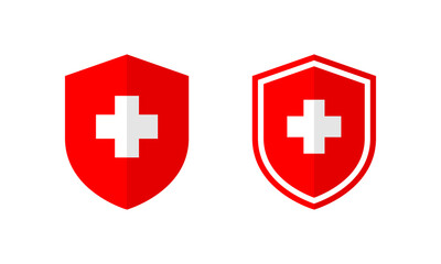 Medical, health shield icon in flat style. Healthy badge sign symbol
