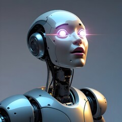 Surprised Robot with Glowing Optics and Open Mouth &ndash; Reactive Servos and Smooth Plating Highlight Unexpected Event in Robotic Design